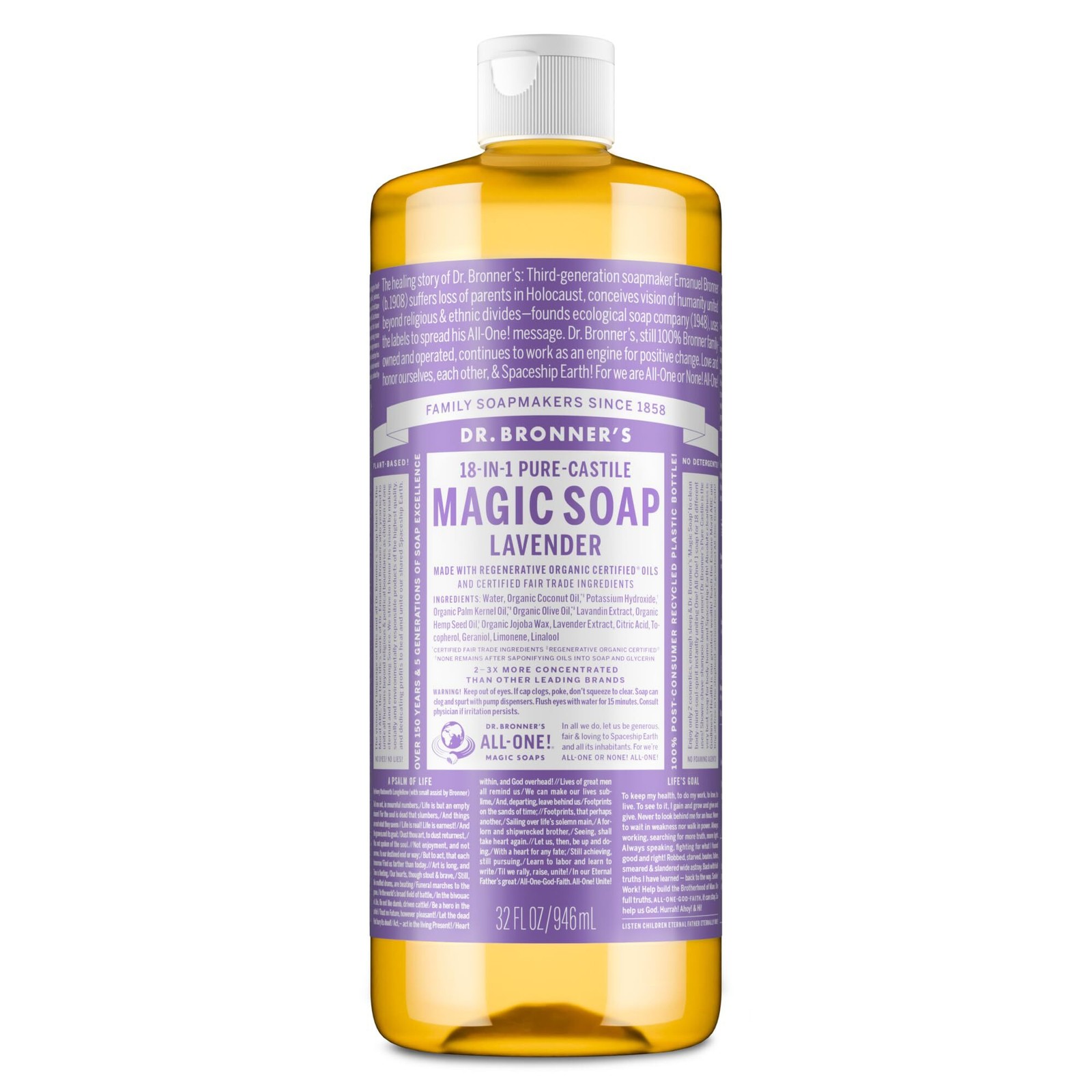 Dr. Bronner’s Pure-Castile Liquid Soap, Made with Organic Oils, 18-in-1 Uses: Fa