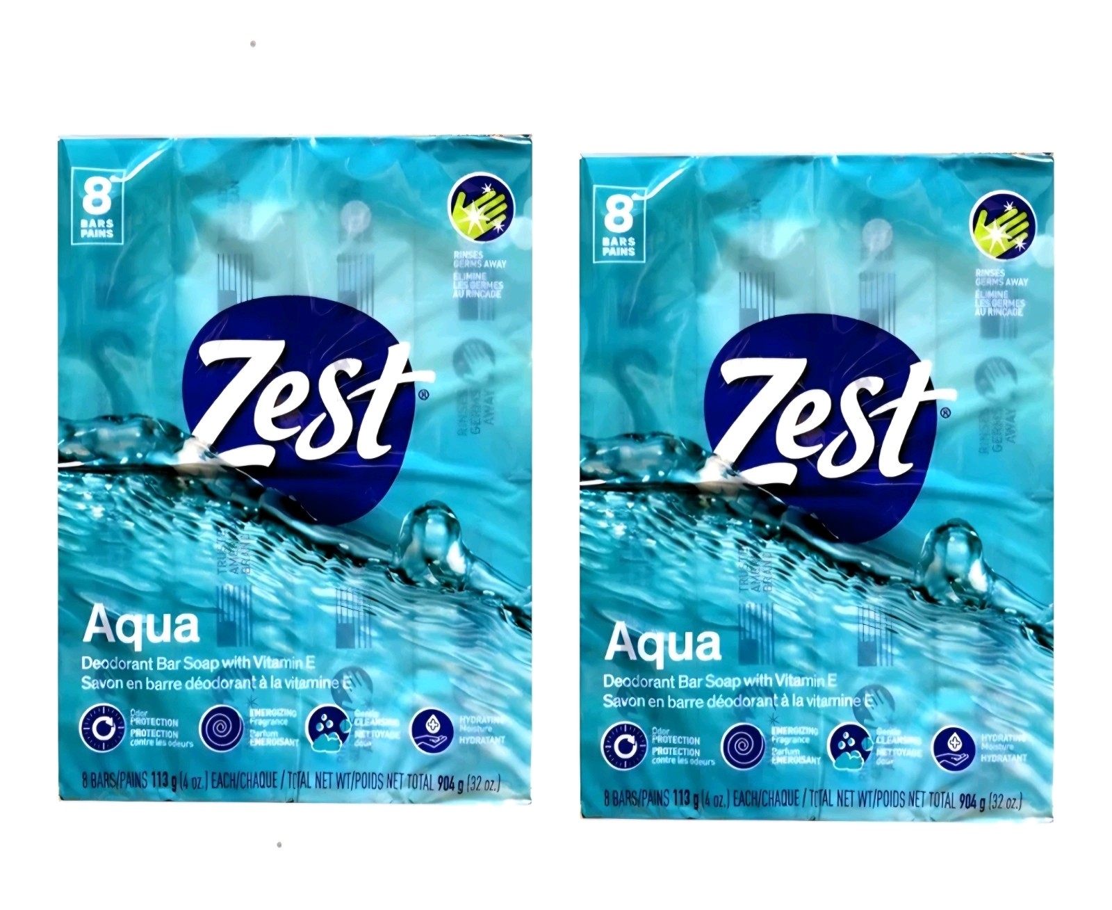 Zest Deodorant Bar Soap, Hydrating Moisture for All Skin Types, Aqua, 16 Bars