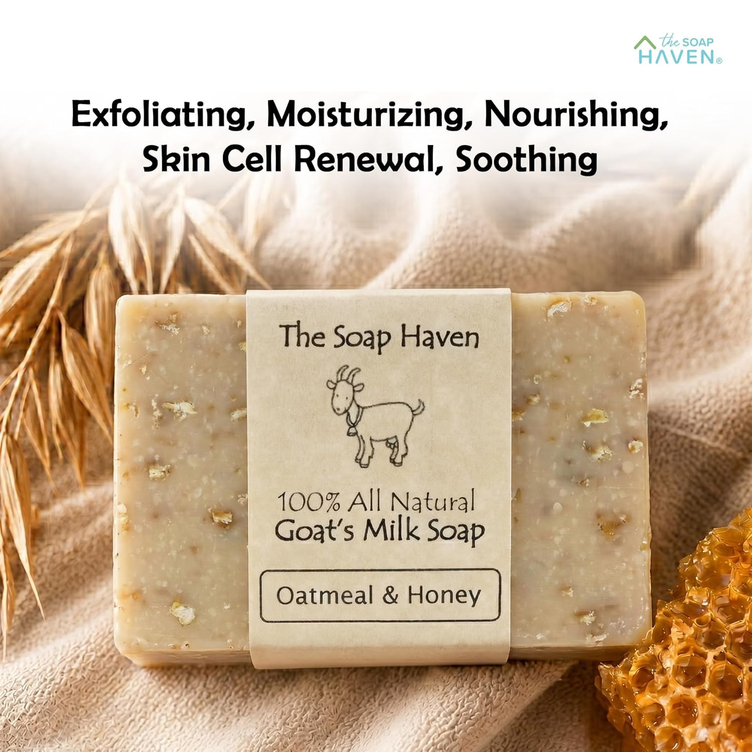Oatmeal Soap – 4 Oatmeal & Honey Goat Milk Soap Bars, Handmade in USA, All Natur
