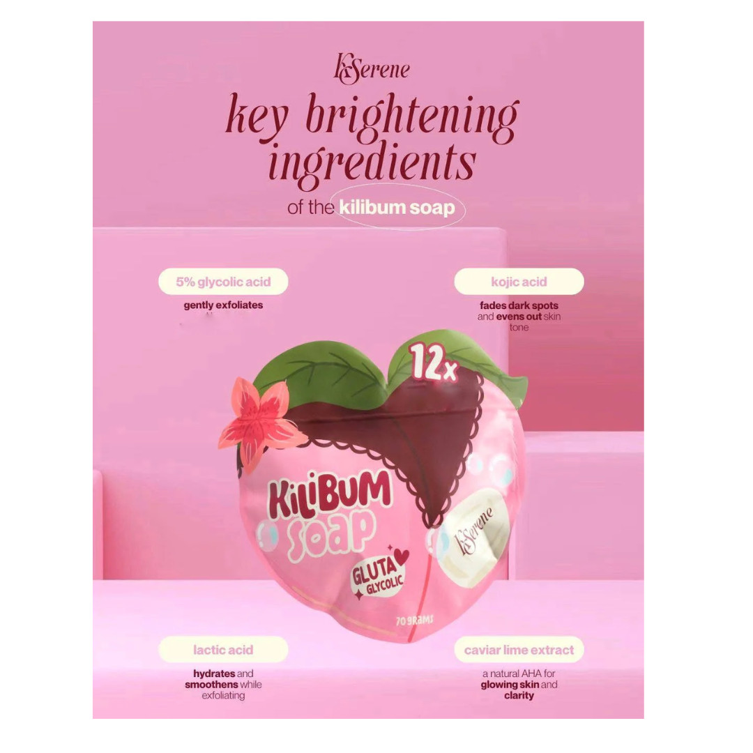 KSerene KiLiBUM Gluta Glycolic Soap 3 Bars 70g AHA Kojic Glutathione Exfoliating