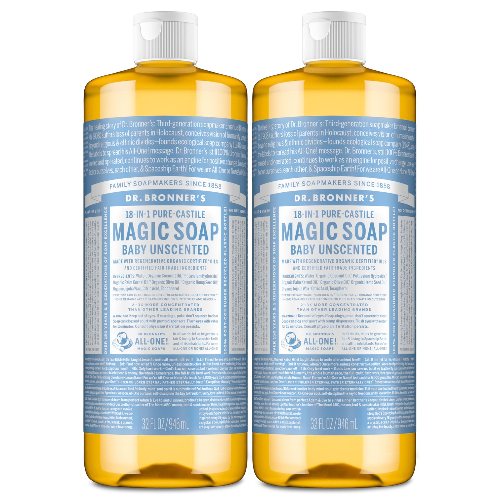 Dr. Bronner’s Magic Soap-Pure-Castile Liquid Soap 32 Fl Oz (Pack of 2), …