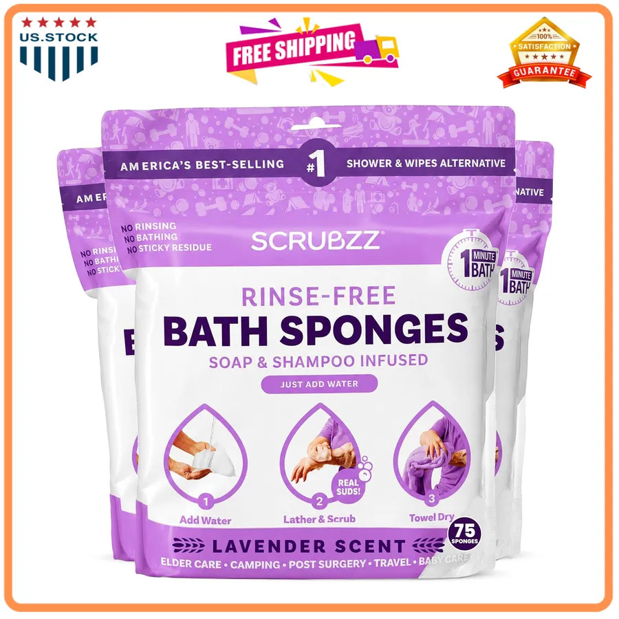 Scrubzz Disposable Rinse Free Bathing Wipes 25 Pack No Water Needed Shower Wipes