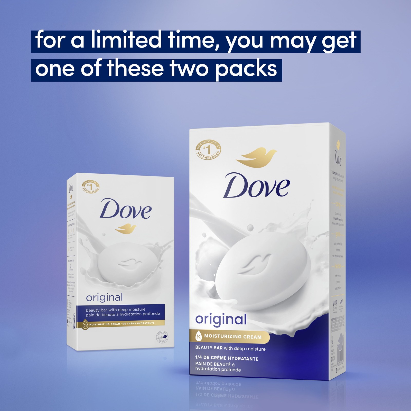 Dove Beauty Bar Original Gentle Skin Cleanser More Moisturizing than Bar Soap, 3