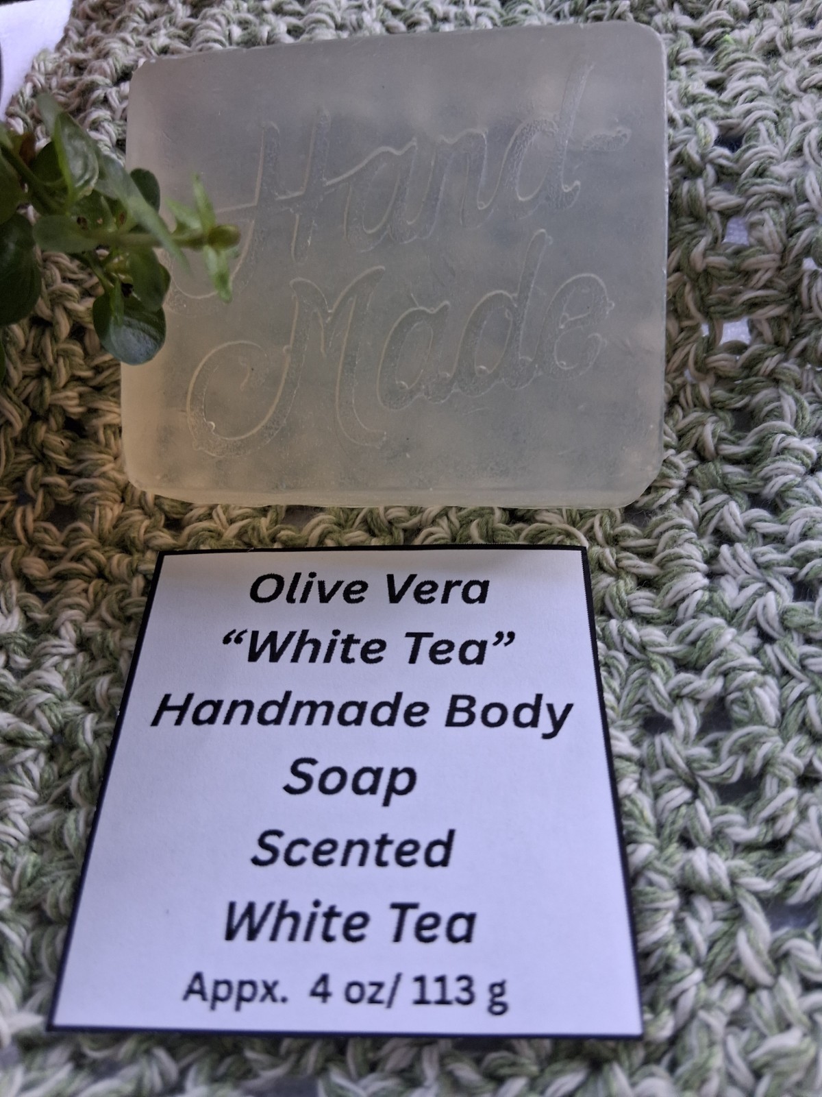 OLIVE OIL & ALOE VERA HANDMADE BODY SOAP SCENTED WITH WHITE TEA, RICH LATHER