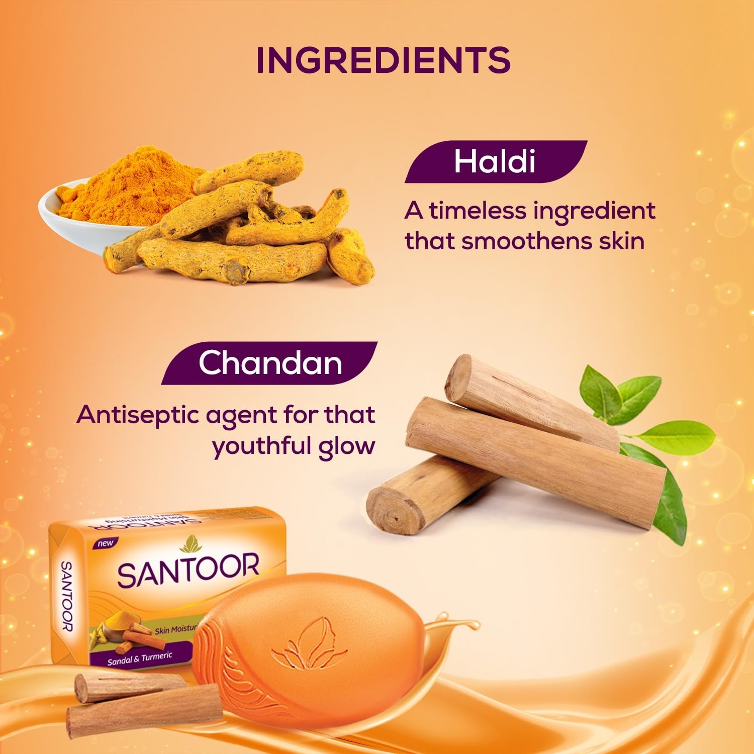 Santoor Sandal Turmeric Soap 125g x 4 Moisturizing Bath Soap for All Skin