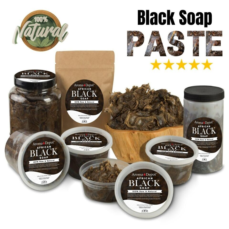 Raw African Black Soap Paste 8 oz. WHOLESALE Natural Wash Face Body Hair 6 PACK