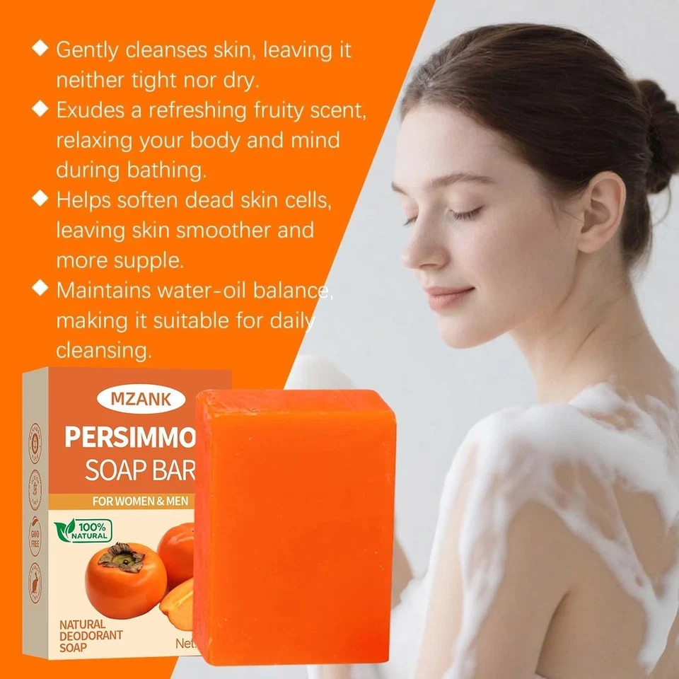 3 Pack Persimmon Soap Bar Natural Deodorant Body Face Soap Odor Control All Skin