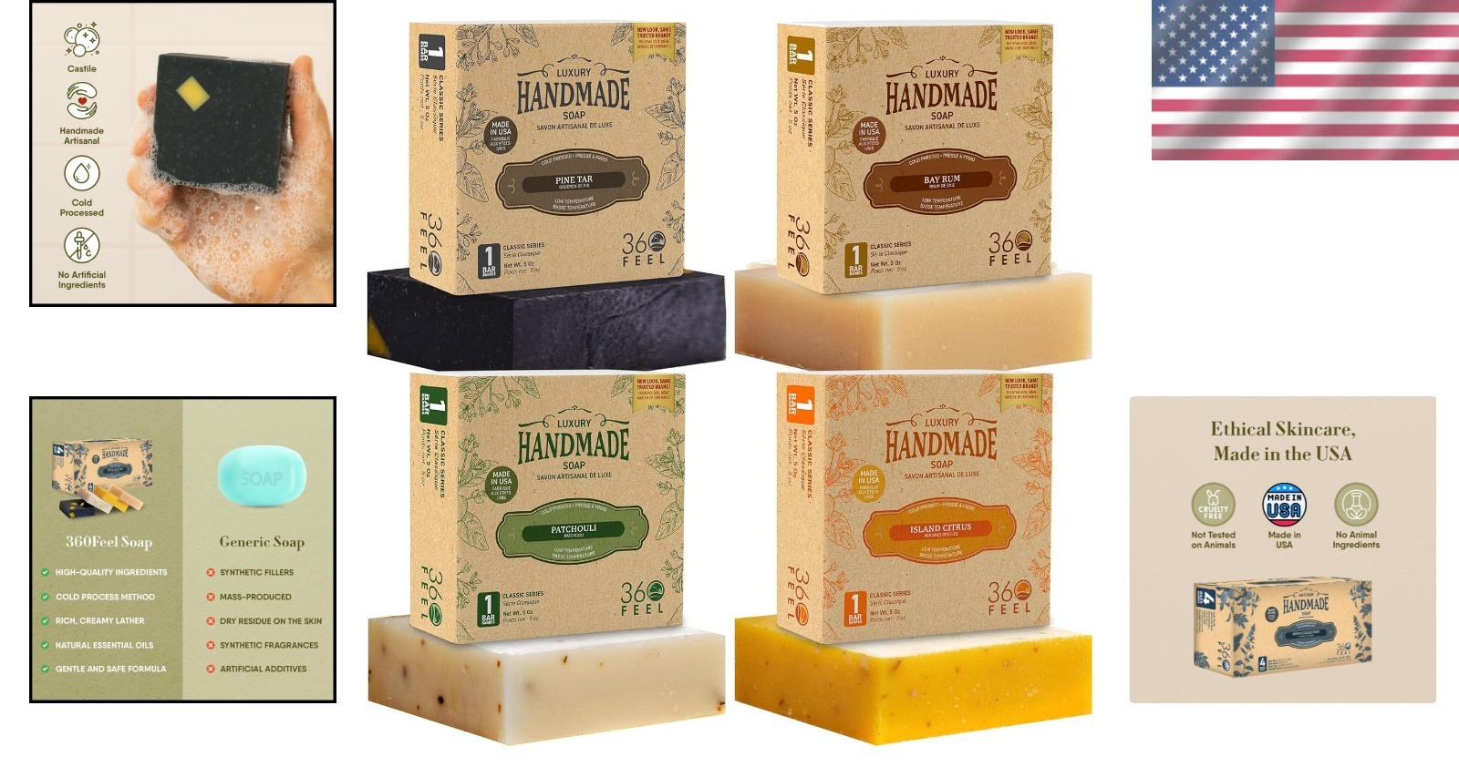 Artisan Men’s Soap Collection – Sensitive Skin Formula, 4 Travel Size Bars