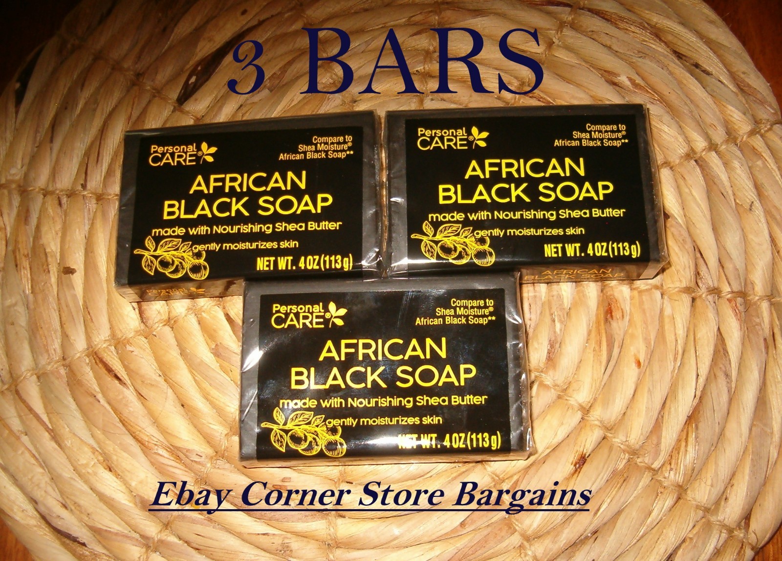 Personal Care African Black Soap with Shea Butter, Pack of 3, 4oz (113g)