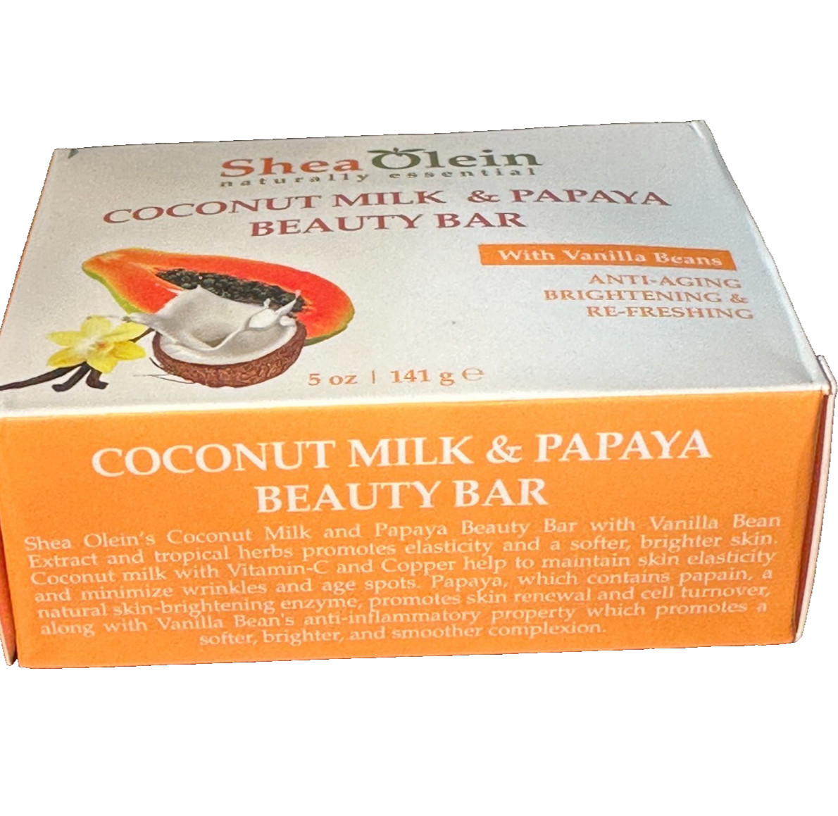 Shea Olein Coconut Milk & Papaya Beauty Bar with Vanilla Beans Anti-Aging 6bars