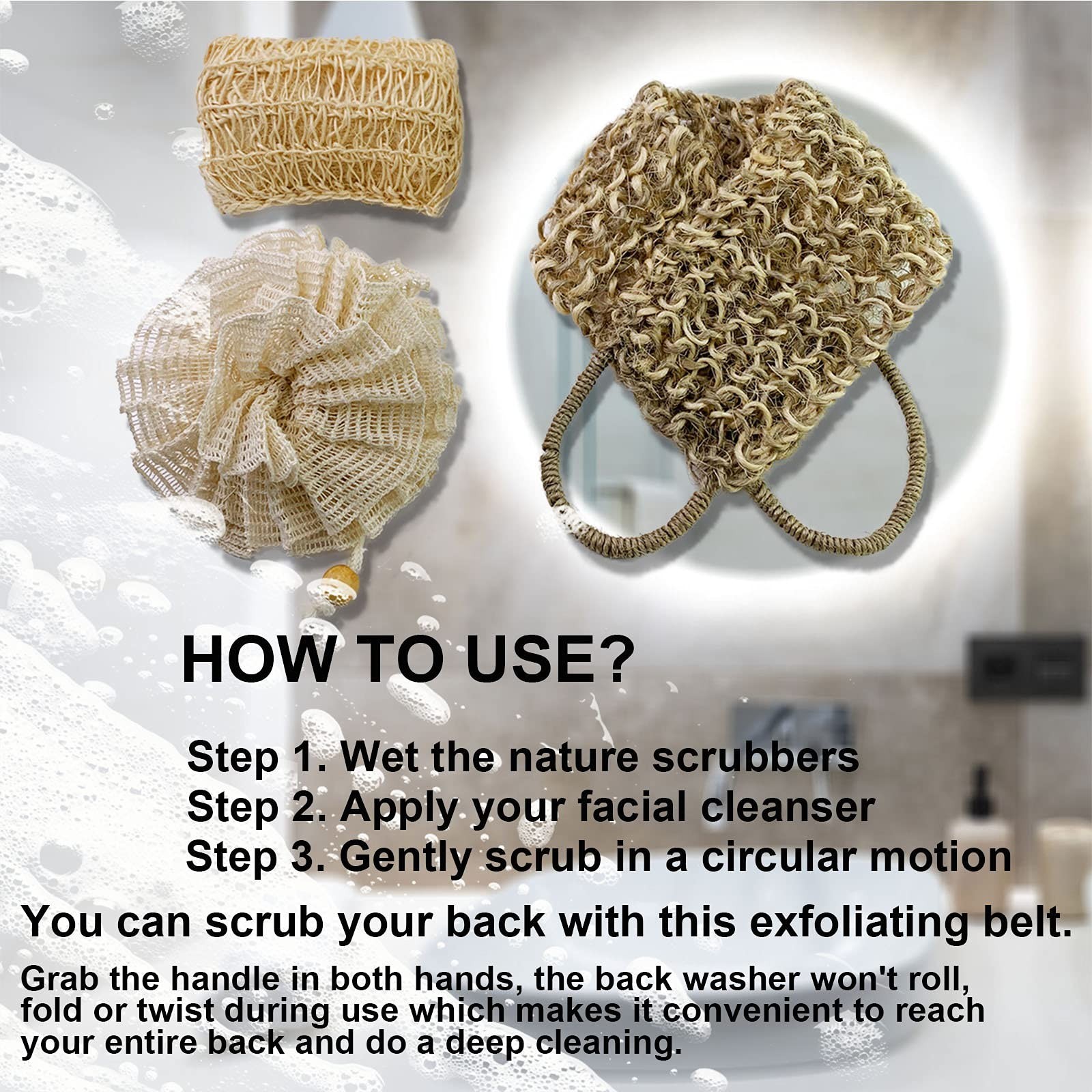 PPHAO – Natural Loofah – Loofah Sponge with Handle – Bath Scrubber for Body -…