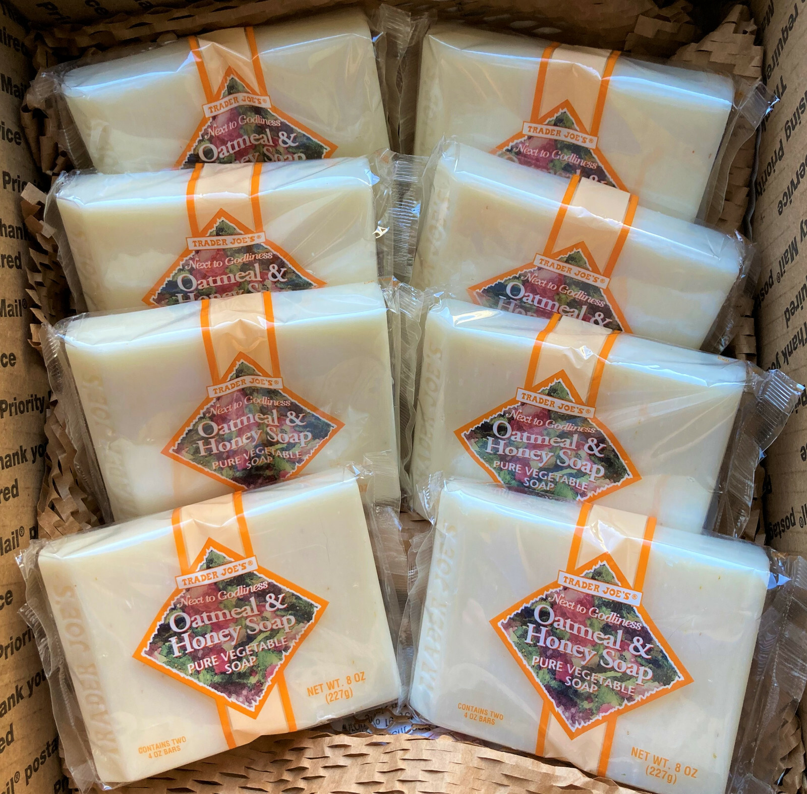 16 Bars Trader Joes Oatmeal & Honey Pure Vegetable Soap 8 X Two-packs