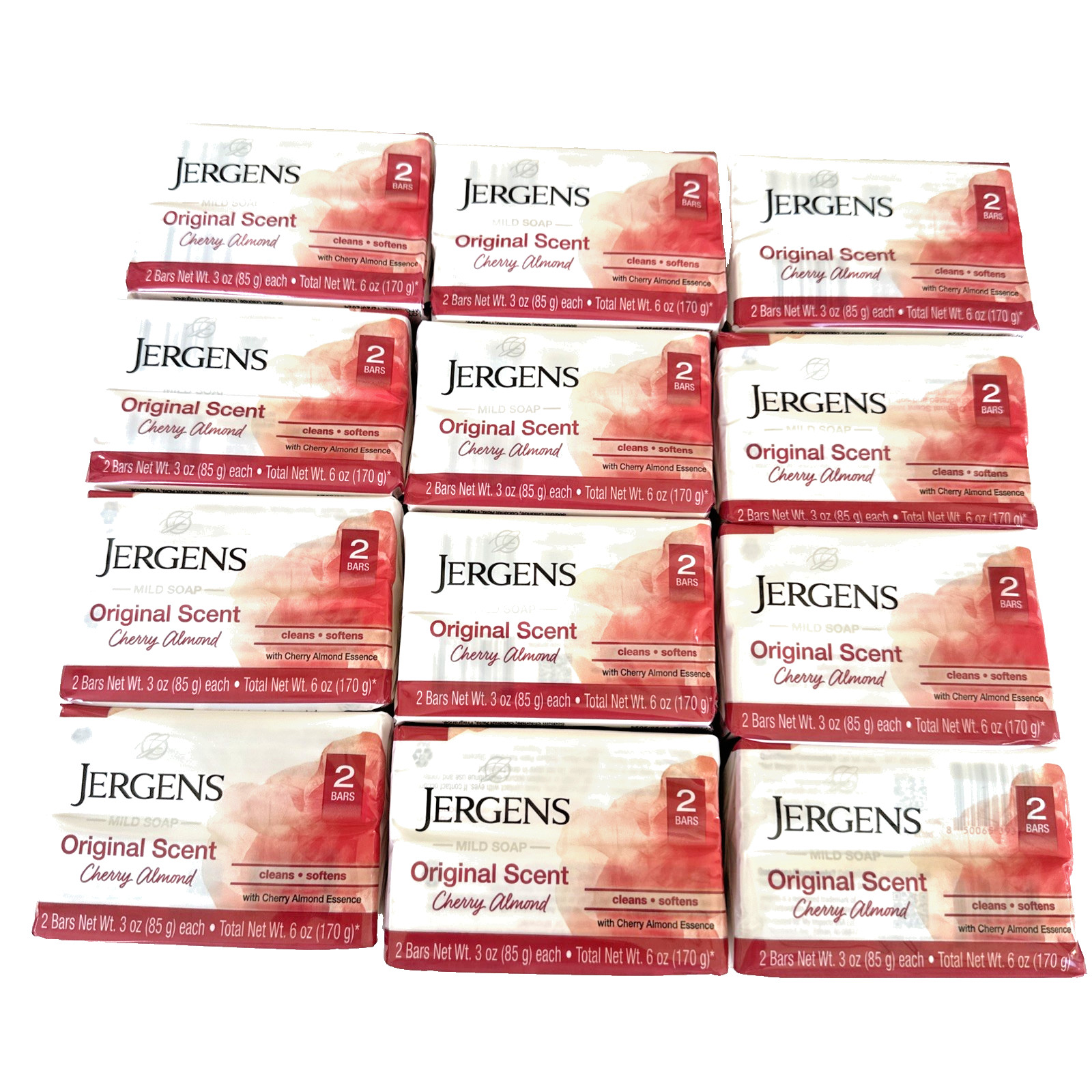 Jergens MILD BAR SOAP Cherry Almond Original Scent 24 Bars Family Pack 3.5oz Ech