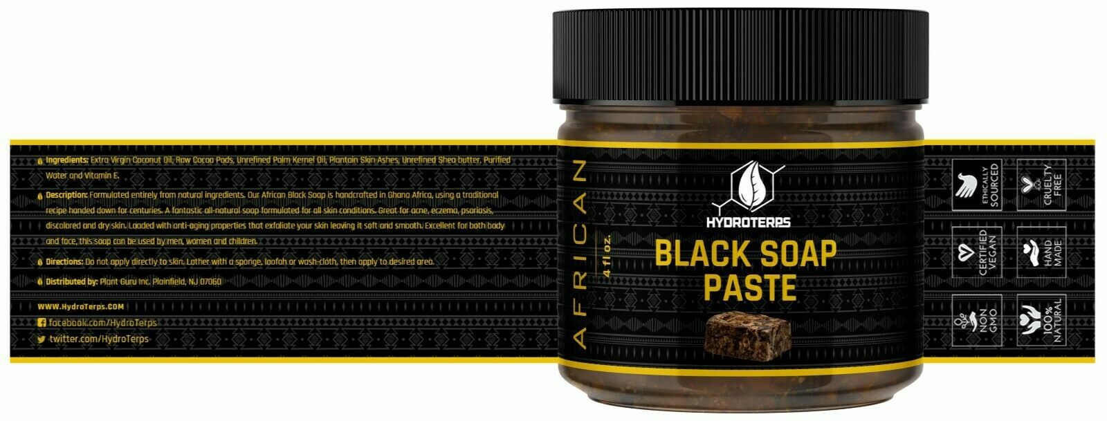 Raw African Black Soap Paste 4 oz. 100% Pure Natural Organic For Body Face Wash