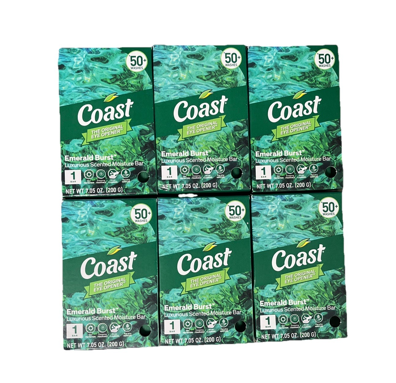 6 XL Bars! Coast® Emerald Burst Moisturizing Soap 7.05 Oz ea (Like Irish Spring)