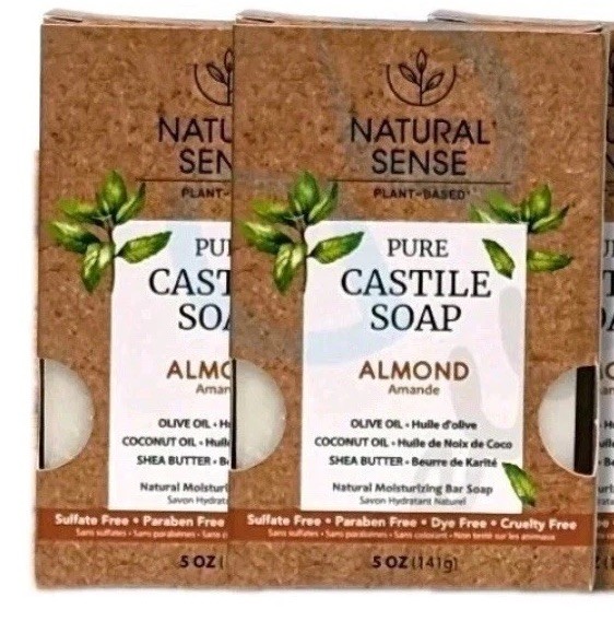 3 Bars Natural Sense Pure Castile Soap Almond 5 oz Each Natural Moisturizing