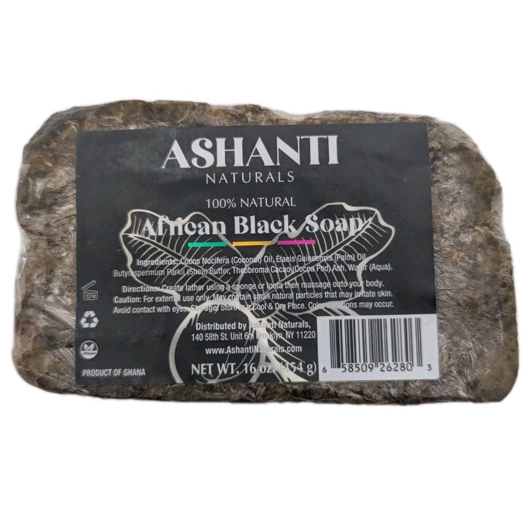 Ashanti Naturals African Black Soap 16oz Jumbo Bar 2 Pack Natural Skin Care