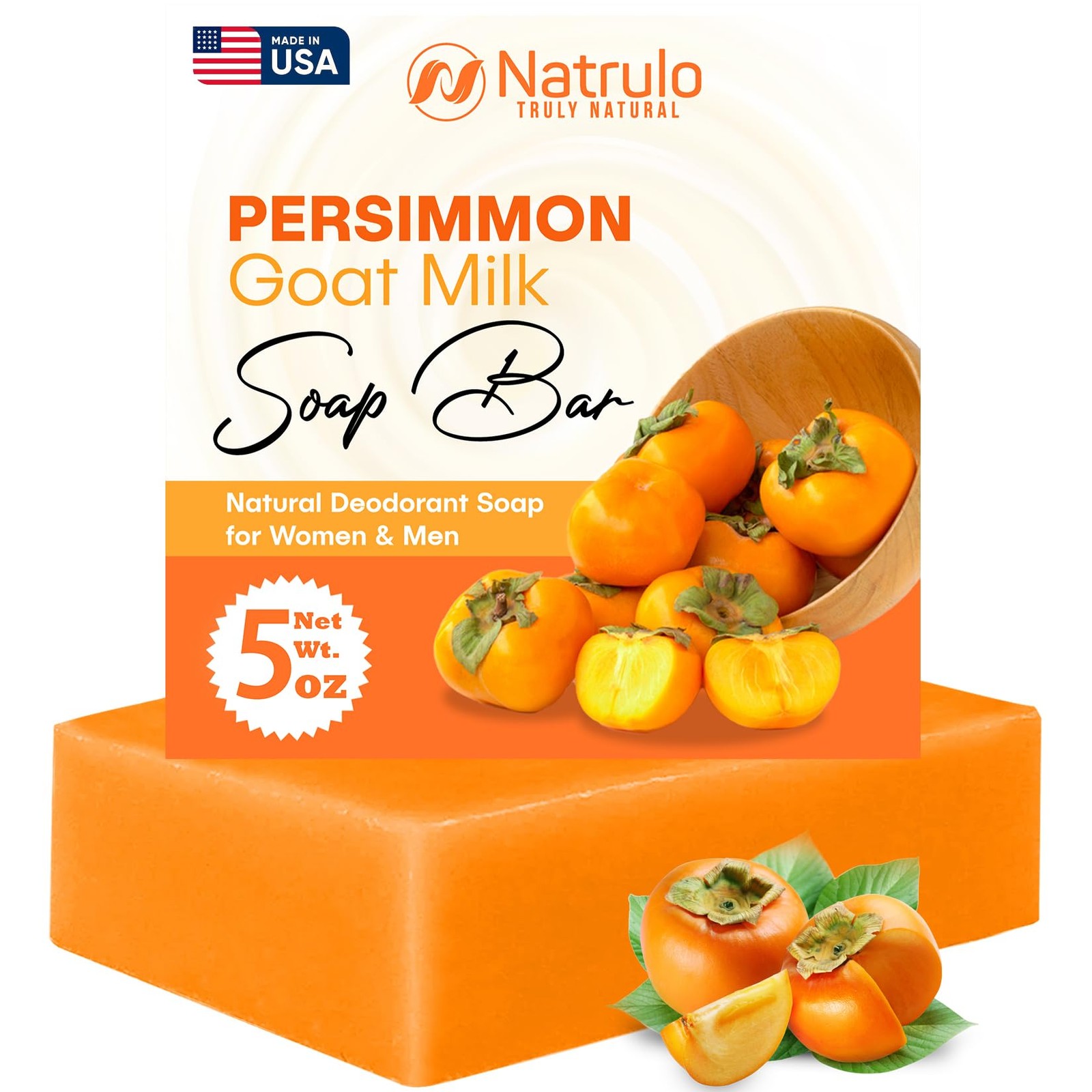 Persimmon Soap Bar for Body Odor Control – Purifying 5 Ounce (Pack of 1)