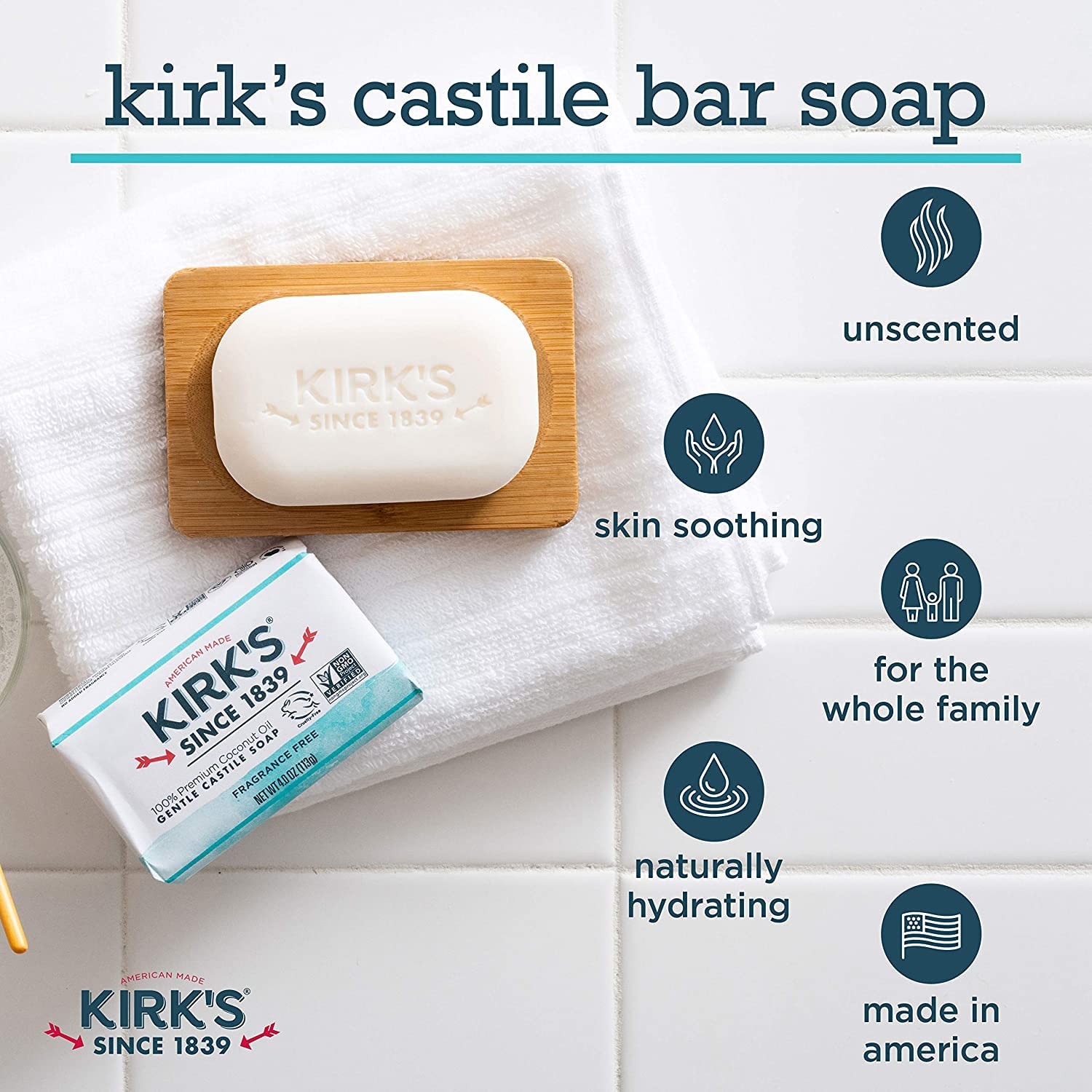 Kirk’s Natural 4 Ounce Coconut Oil Castile Soap Fragrance Free Pack Of 24