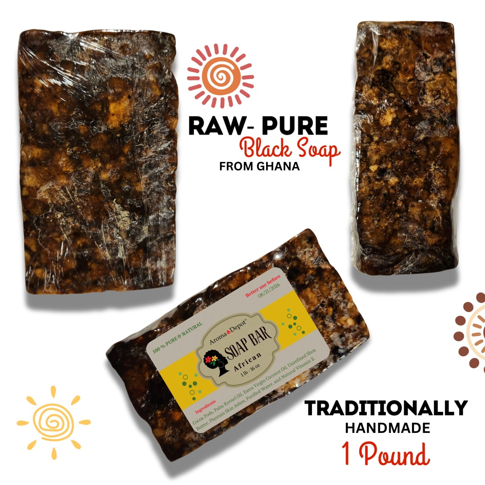 MORINGA Black Soap Herbal Vegan Organic Unrefined 100% Natural Anti Acne/Fungus