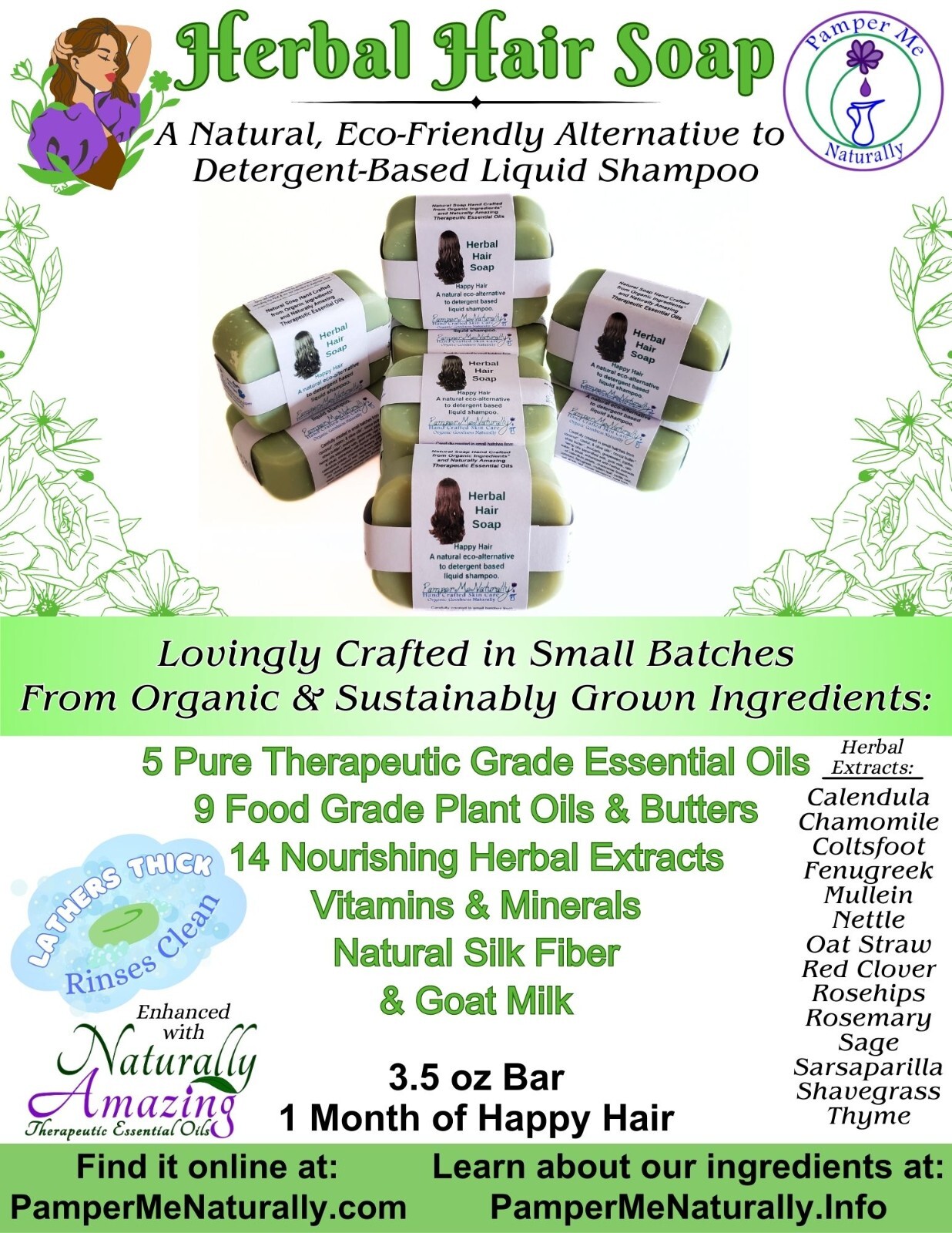 Herbal Hair Shampoo Bar Soap – Truly Natural – EcoFriendly READ our Ingredients