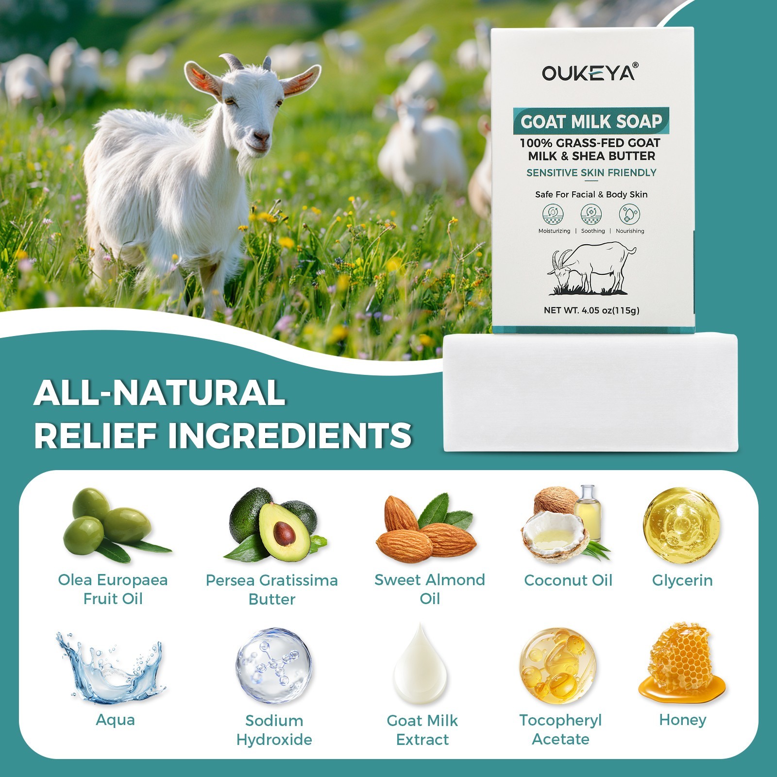 OUKEYA Handmade Goats Milk Soap Unscented Bar Bath Moisturizing 4.05oz