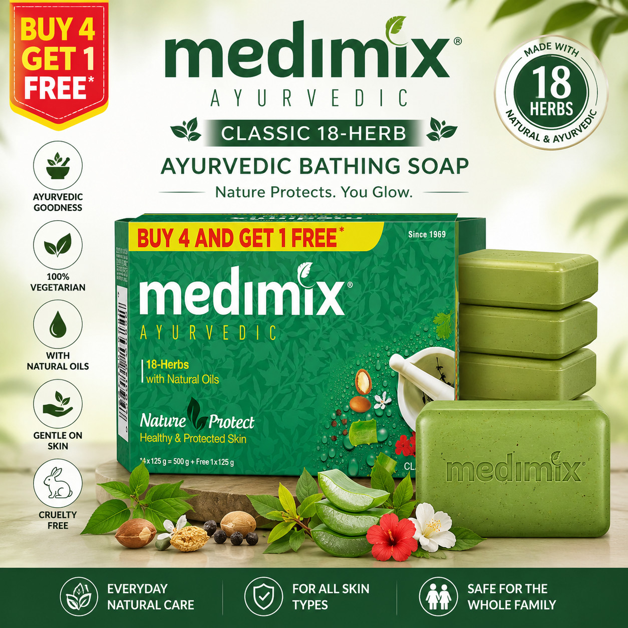 🔥Medimix 18 Herbs Ayurvedic Soap 5 x 125g | Natural Oils | Herbal Bath Soap🔥