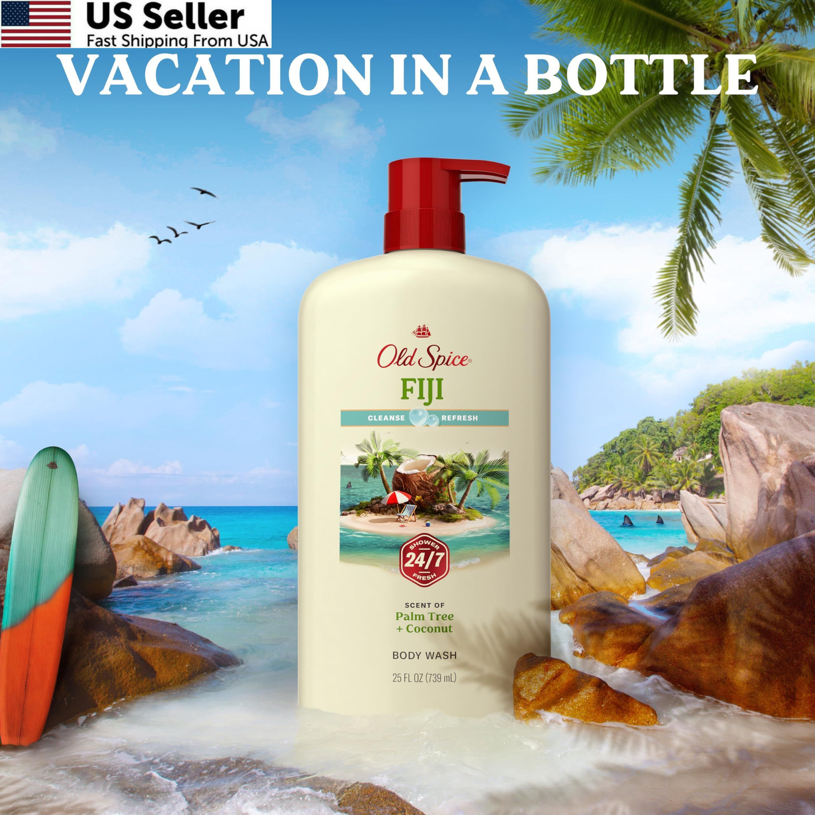 Old Spice Body Wash for Men, 24/7 25 Fl Oz (Pack of 4), Fiji w/ Palm Tree