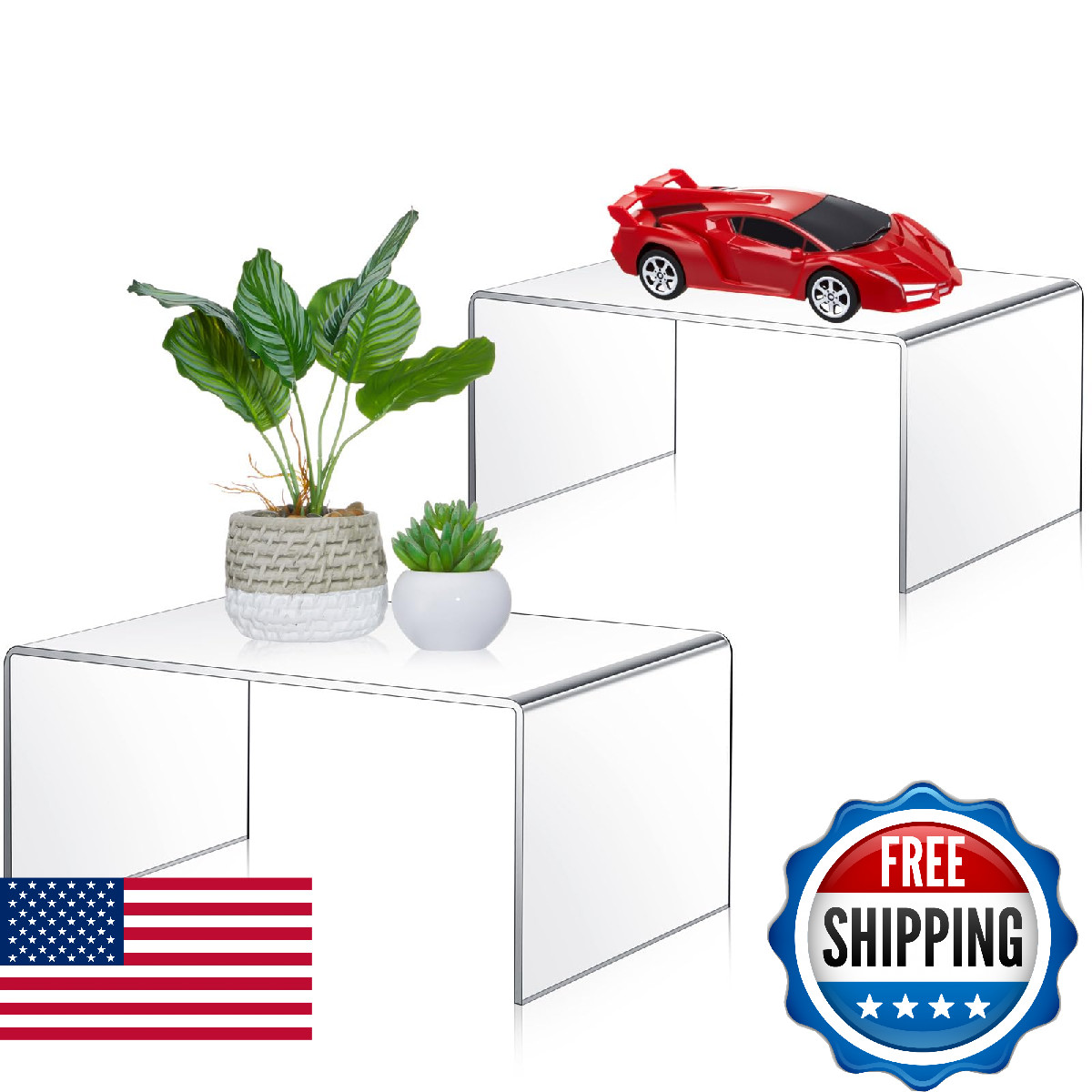 RattanView 2 Pcs 10 Inch, 12 Inch Large Acrylic Risers Display Stands 5 mm Thick