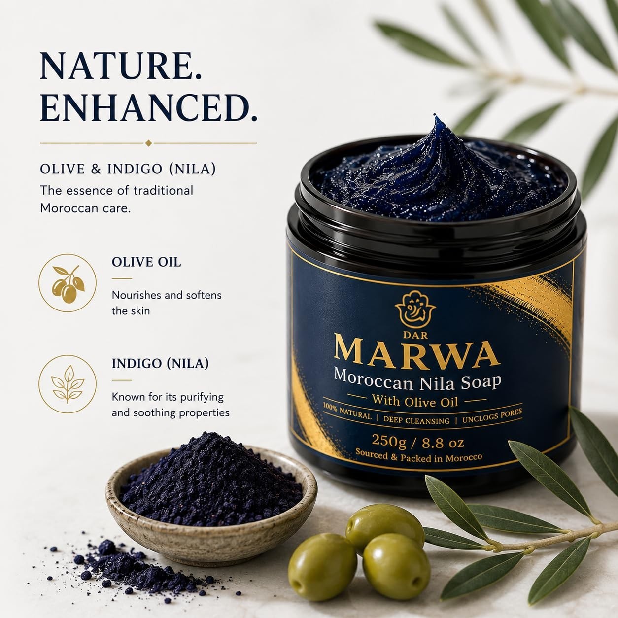 Indigo Beldi Soap with Olive Oil – Traditional Moroccan Hammam Exfoliating Clean