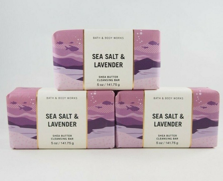 (3) Bath & Body Works Purple Sea Salt Lavender Shea Butter Cleansing Bar 5oz