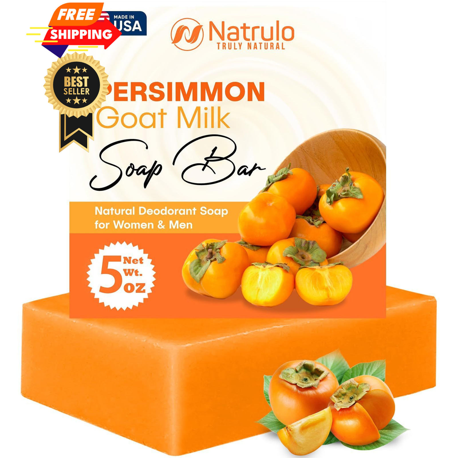 Persimmon Soap Bar for Body Odor Control – Purifying 5 Ounce (Pack of 1)