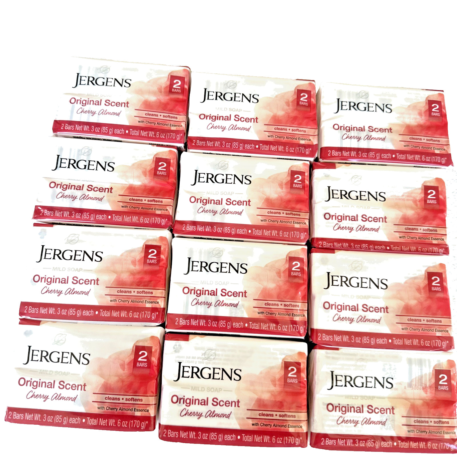 Jergens MILD BAR SOAP Cherry Almond Original Scent 24 Bars Family Pack 3.5oz Ech