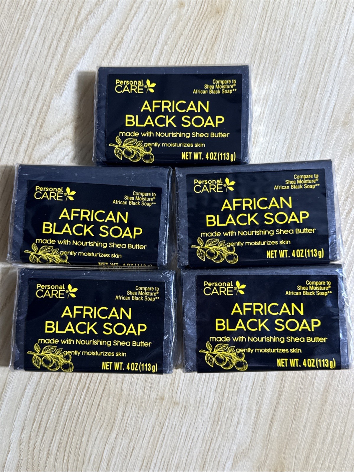 5 PACK Personal Care African Black Soap with Shea Butter, Pack of 5, 4oz