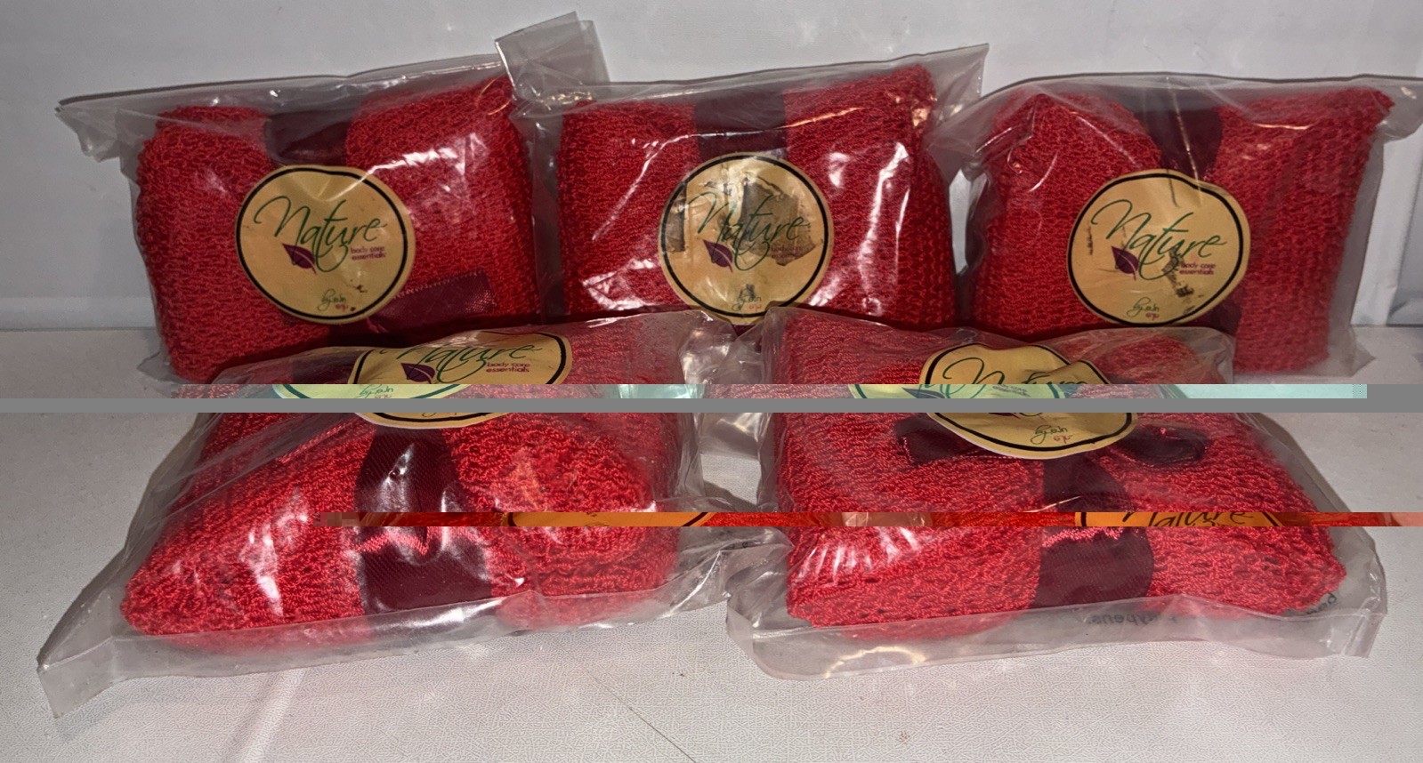 Lot If 5-African Net Body Sponge To Remove Dead Skin And Exfoliate Bath ( Red )