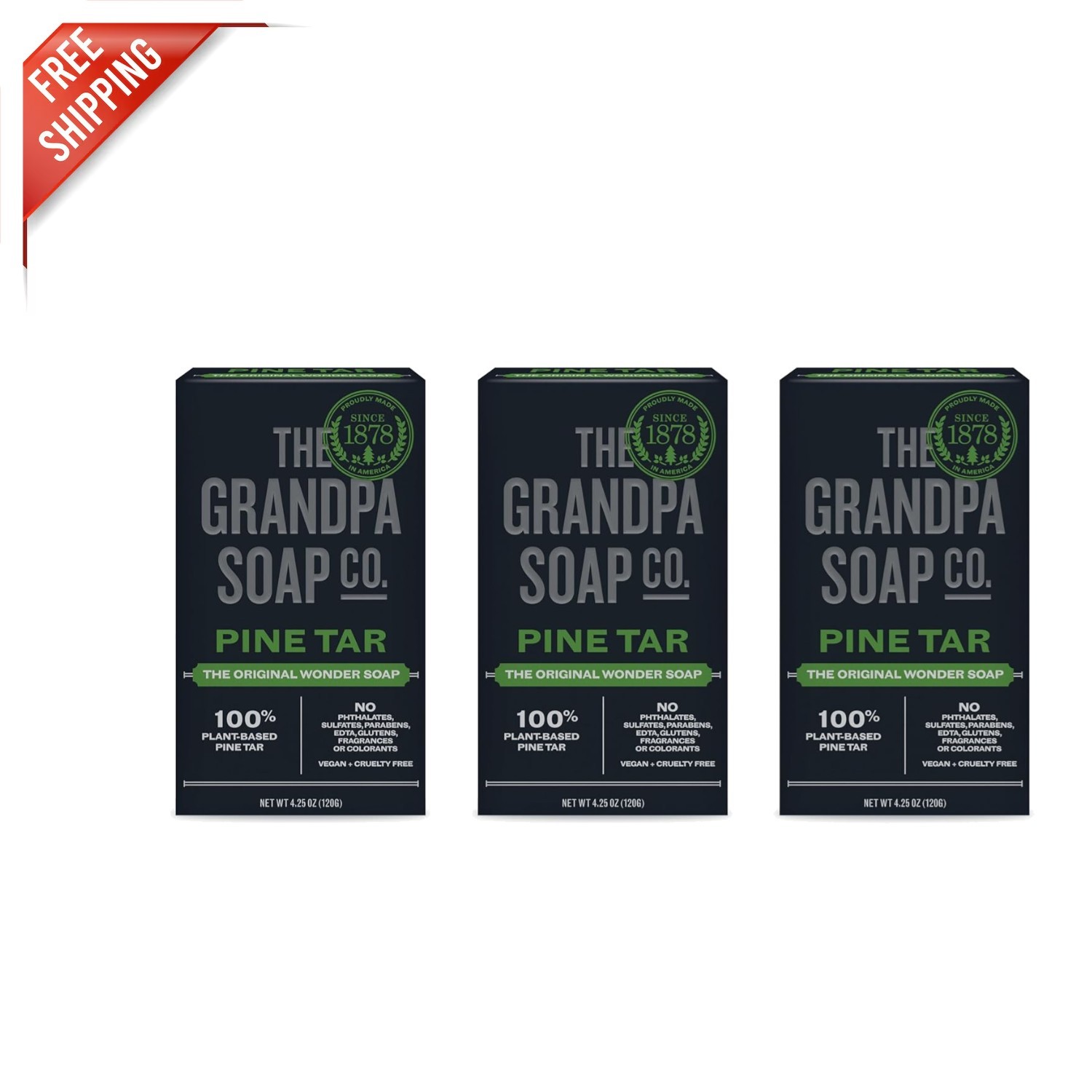 Pine Tar Bar Soap – 3-in-1 Natural Cleanser, Deodorizer & Moisturizer – 4.25 Oz