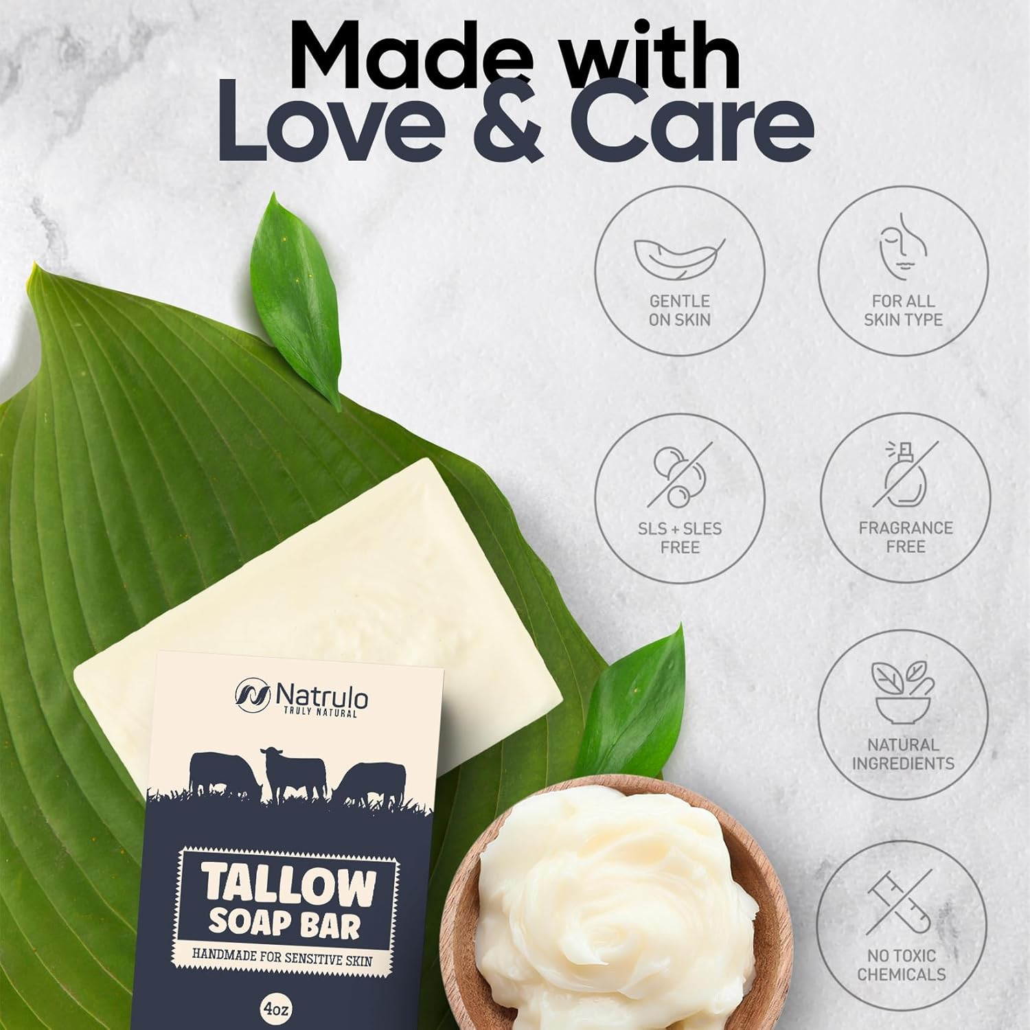 Beef Tallow Soap Bar – All Natural Grass Fed Tallow Soap Unscented – Moisturizin