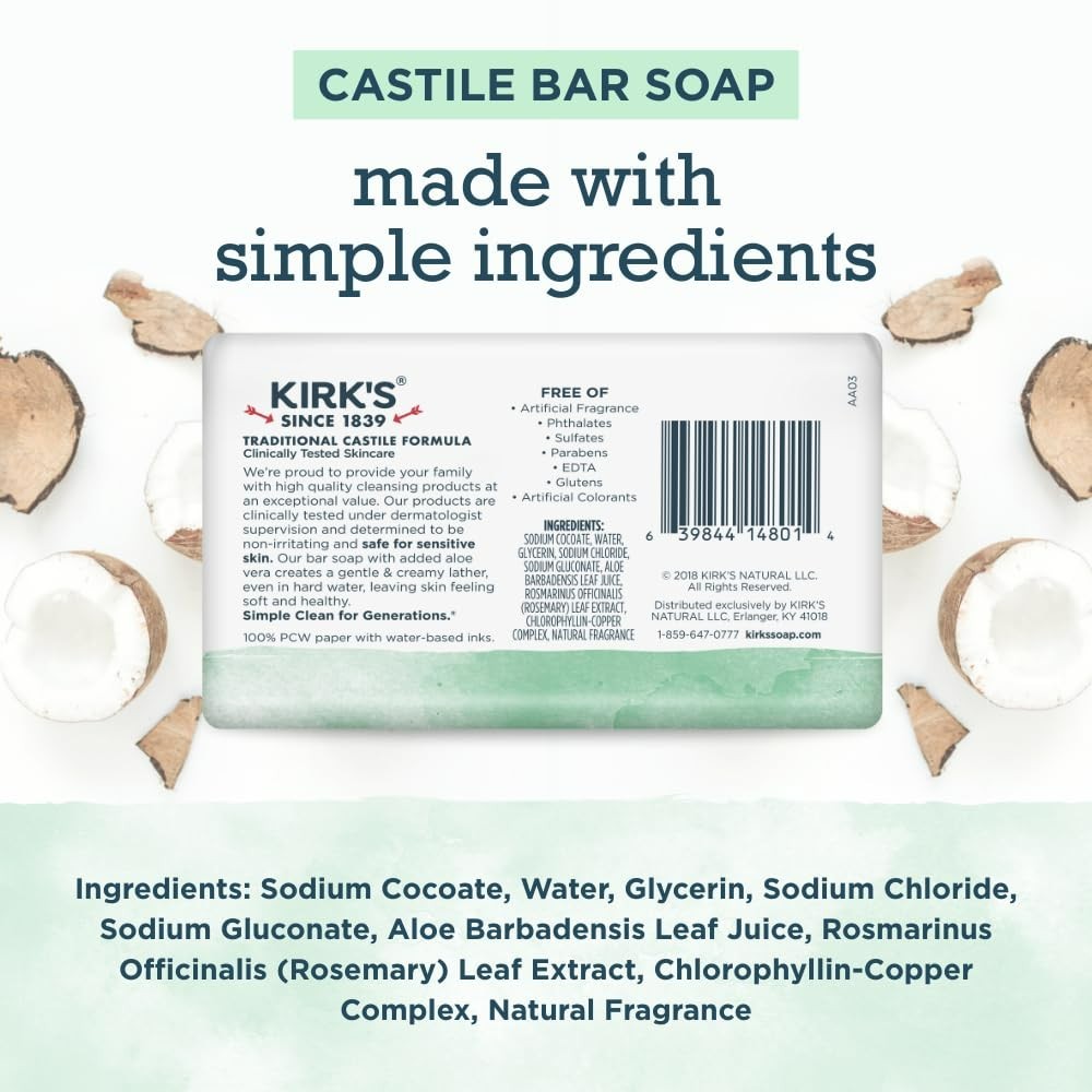 Gentle Coconut Oil Bar Soap with Aloe Vera – 4 oz Bars, 6 Pack, Sensitive Skin
