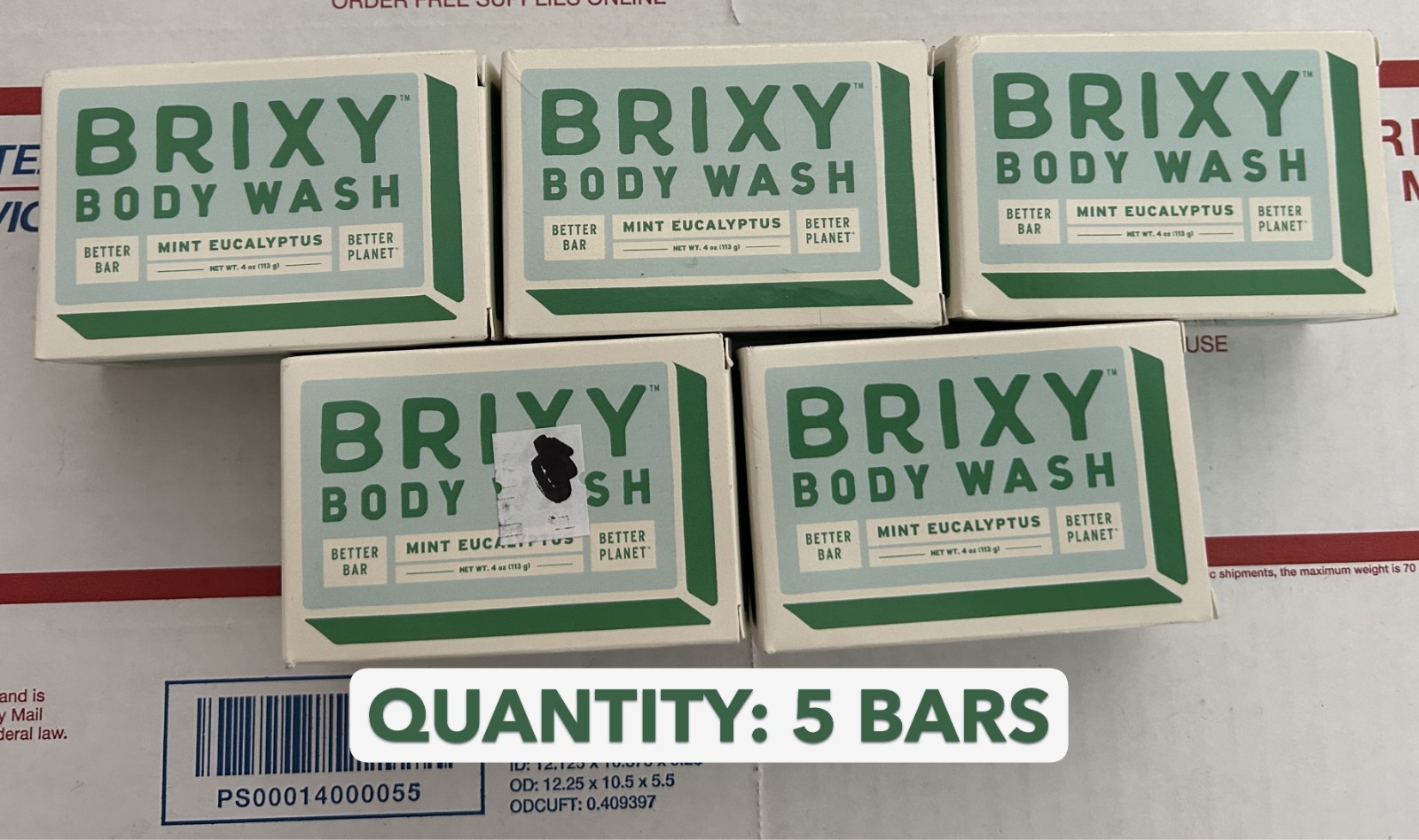 5-PACK LOT Brixy MINT EUCALYPTUS Body Wash Bar 4oz Eco Friendly Soap