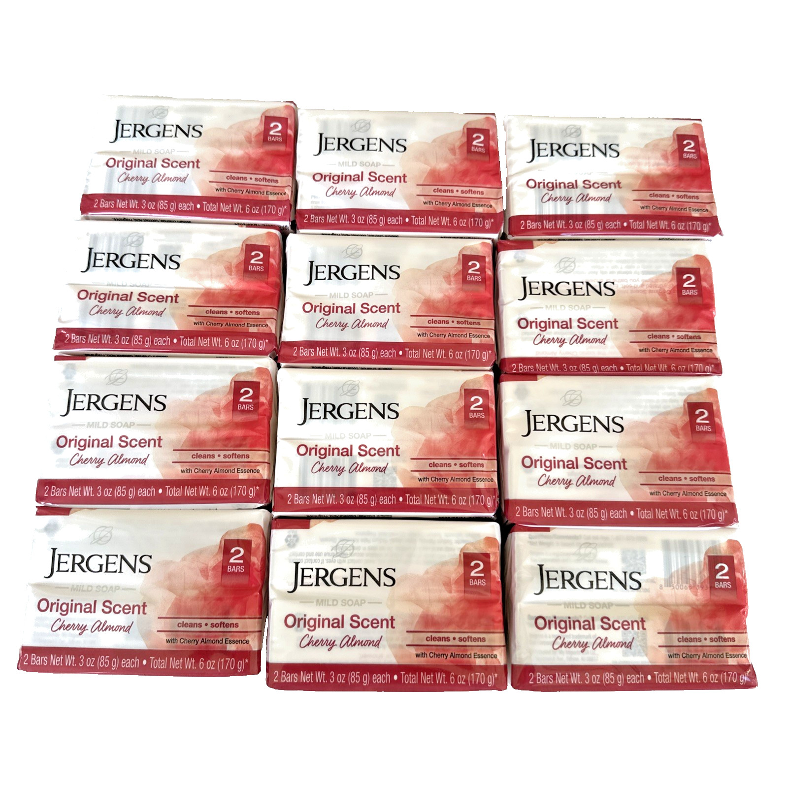 Jergens MILD BAR SOAP Cherry Almond Original Scent 24 Bars Family Pack 3.5oz Ech