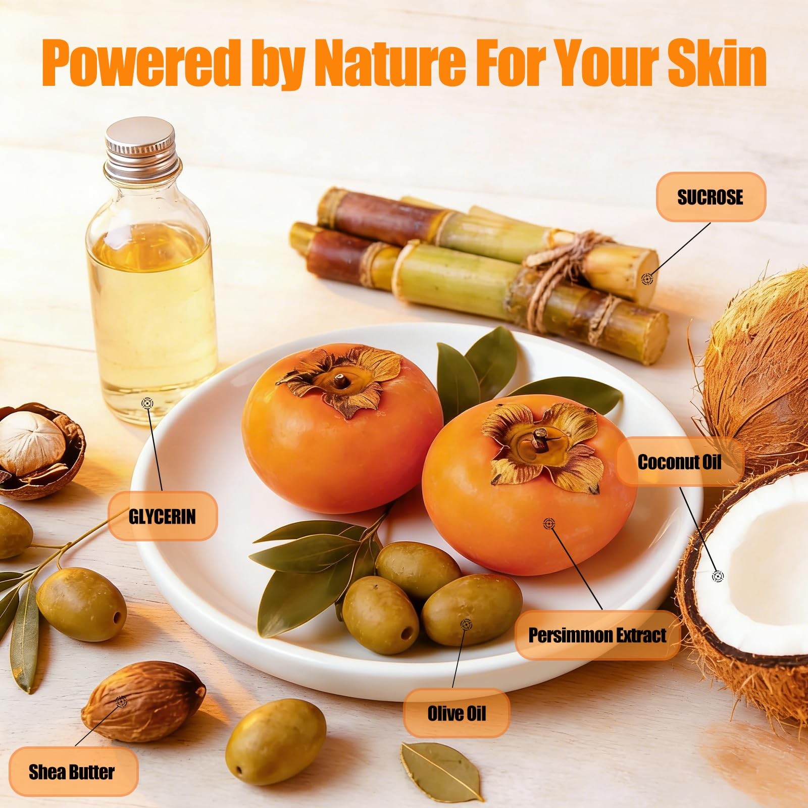 3 Pcs Persimmon Soap Bar for Body Odor Control, Natural Deodorant Body Bar So…