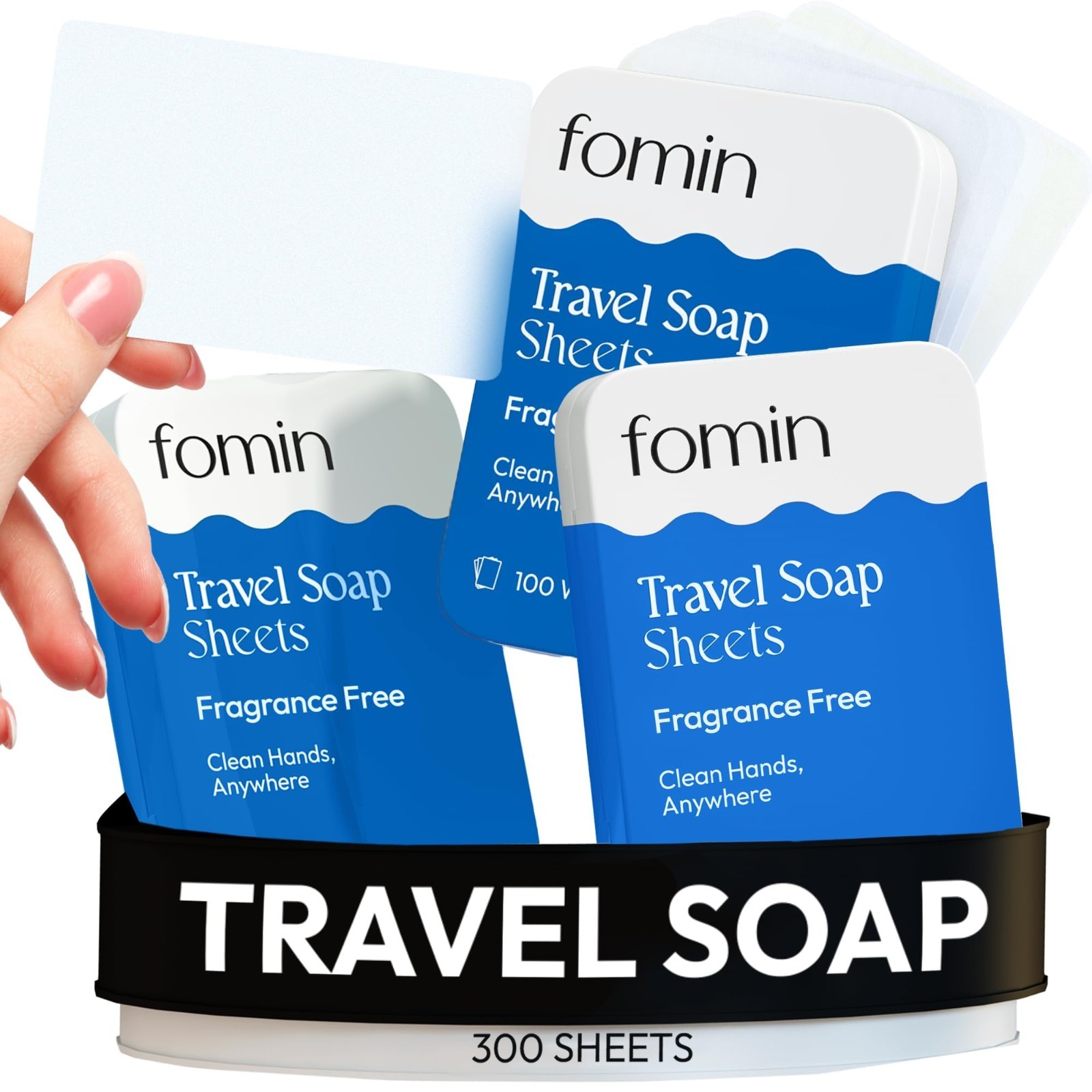Portable Hand Soap Sheets – 300 Unscented Travel Soap Sheets in Tin – Dissolvabl