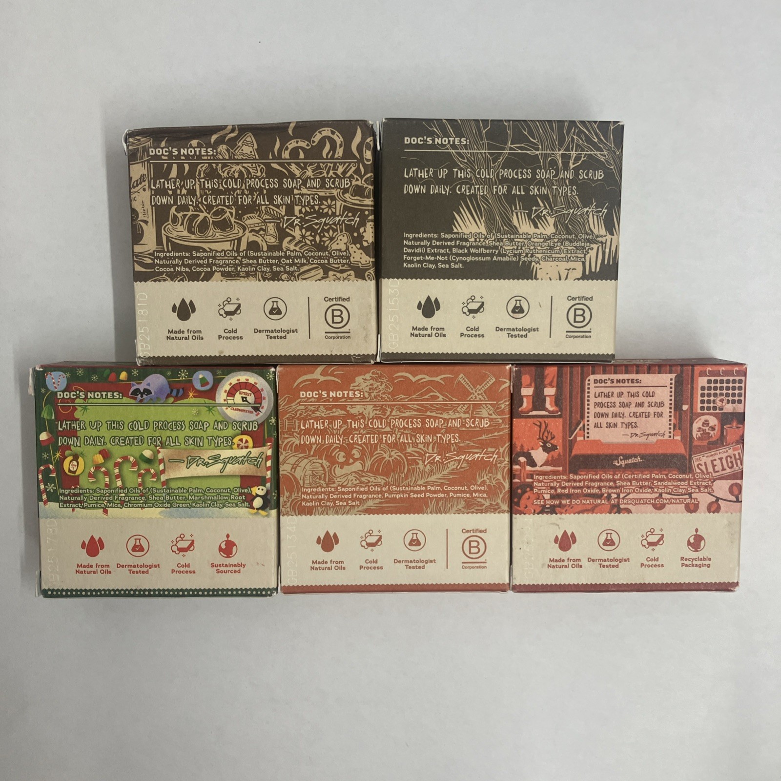 Dr. Squatch Soap Lot 5 Scents Multi Grit- Werewolf Sandalwood Ninny Scrubbins