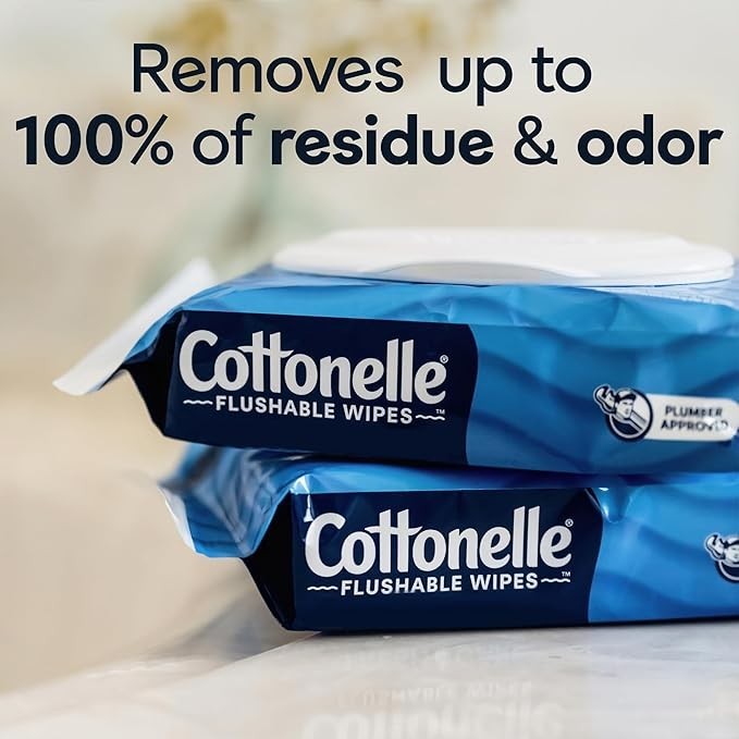Cottonelle FreshFeel Flushable Wet Wipes for Adults and Kids, 8 Flip – Top Packs