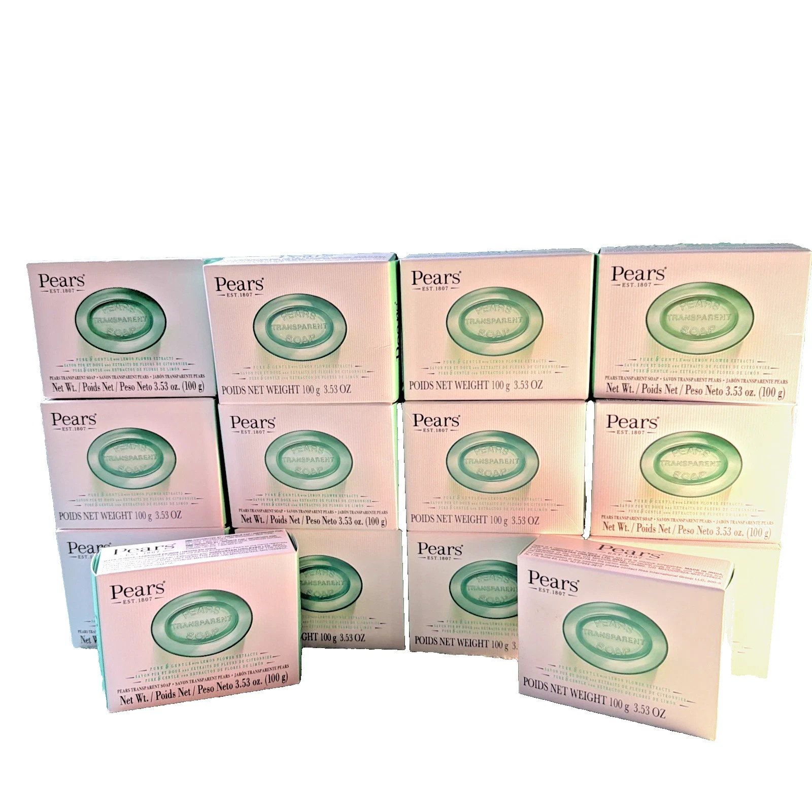 12 PEARS 100g TRANSPARENT SOAP BAR PURE & GENTLE LEMON FLOWER EXTRACTS