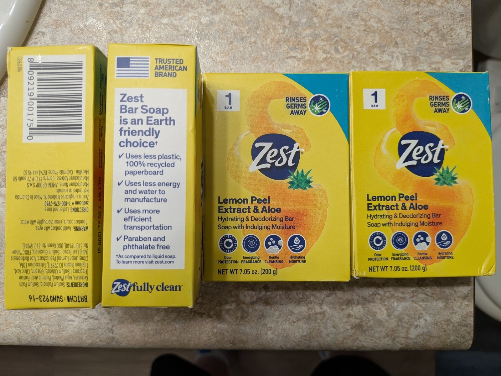 4x Bars ZEST Lemon Peel & Aloe Bar Soap Hydrating Deodorizing 7.05oz Each NEW