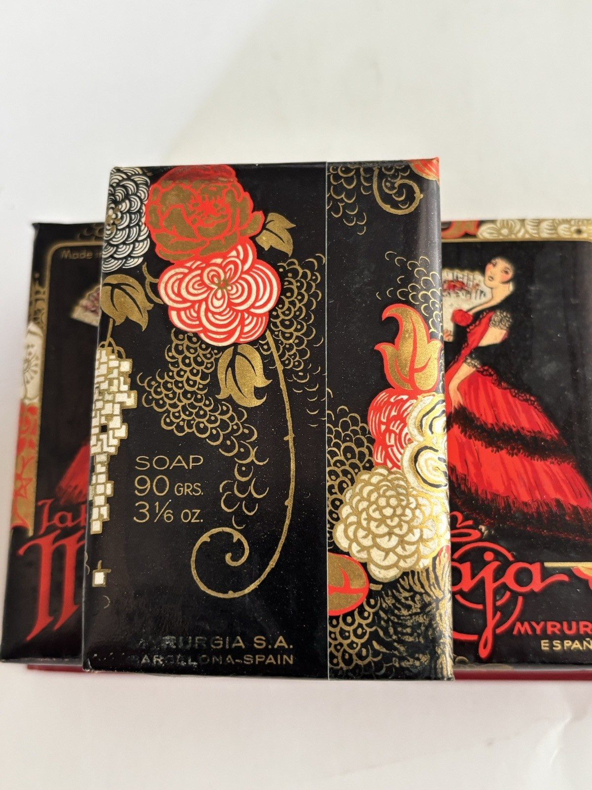 Vintage Myrurgia Maja Flor de Blason Soap Lot Spain Jabon Fan Boxed Vanity