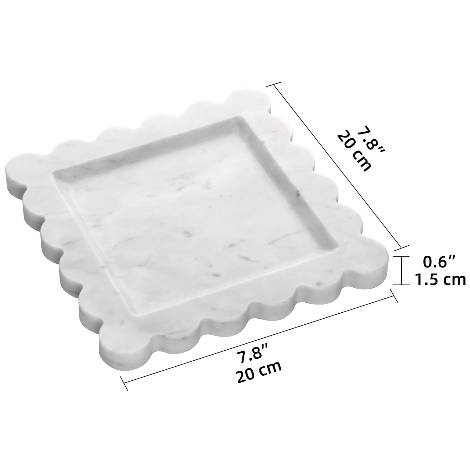 Square Marble Decorative Tray Scalloped Edge Natural Italian Stone 8×8