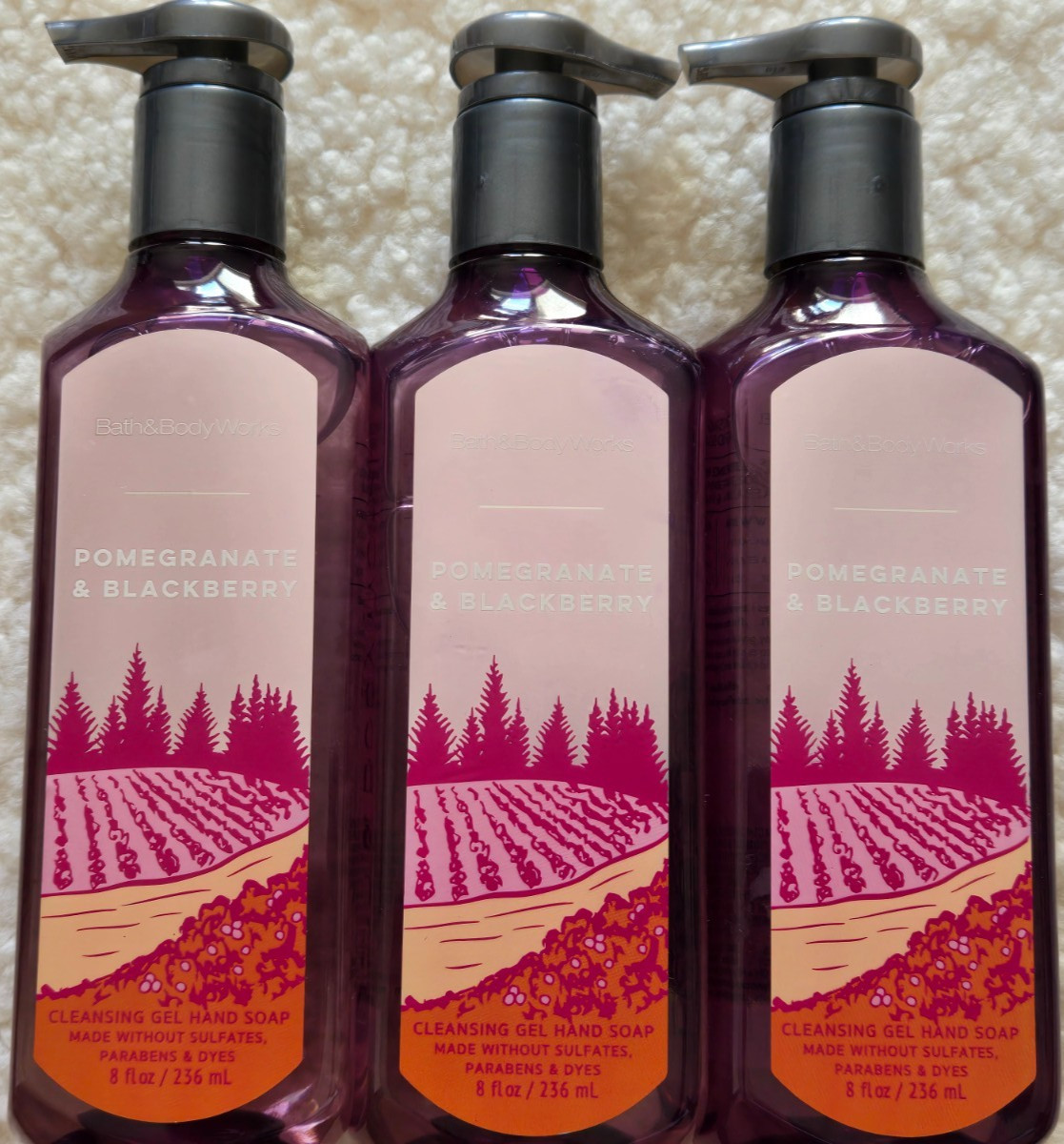 3 Bath & Body Works POMEGRANATE & BLACKBERRY Cleansing Gel Hand Soap 8.0 oz each