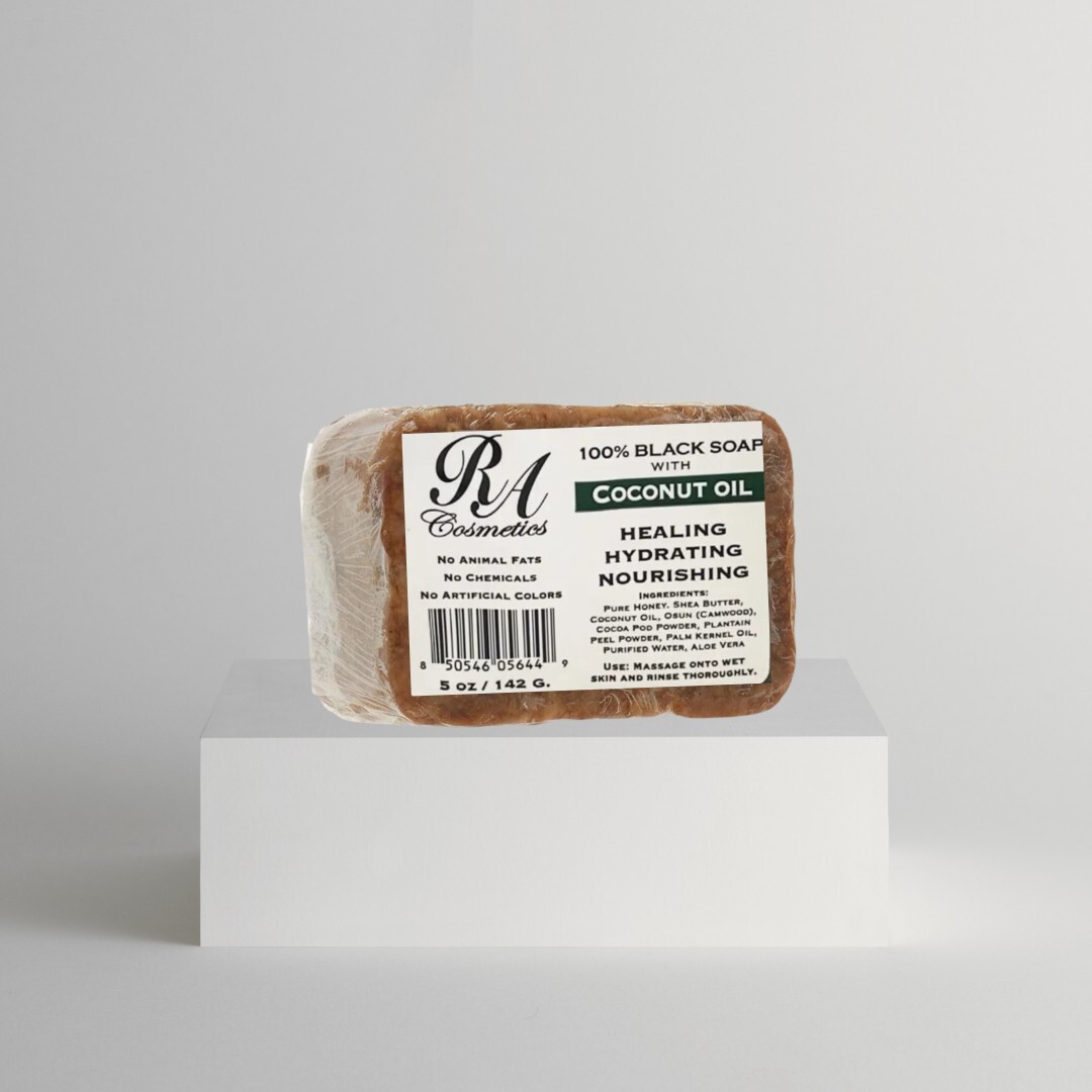 RA Cosmetics 100% Pure Raw African Black Soap- 5oz – Cleansing- Coconut Oil